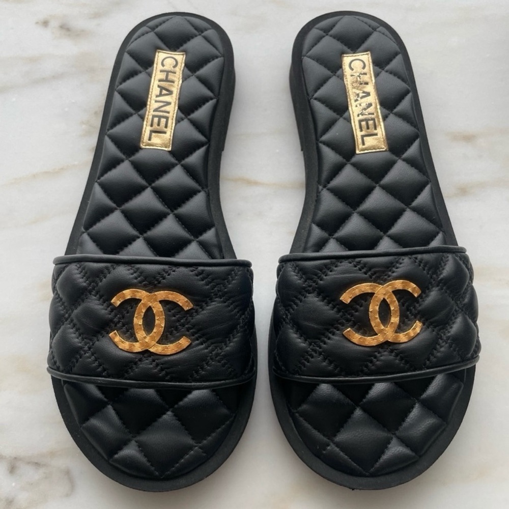 Chanel Padded Slide Mule Sandal 2023 Black Quilted 8.5